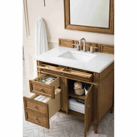 James Martin Vanities Brittany 36in Single Vanity, Saddle Brown w/ 3 CM White Zeus Quartz Top 650-V36-SBR-3WZ